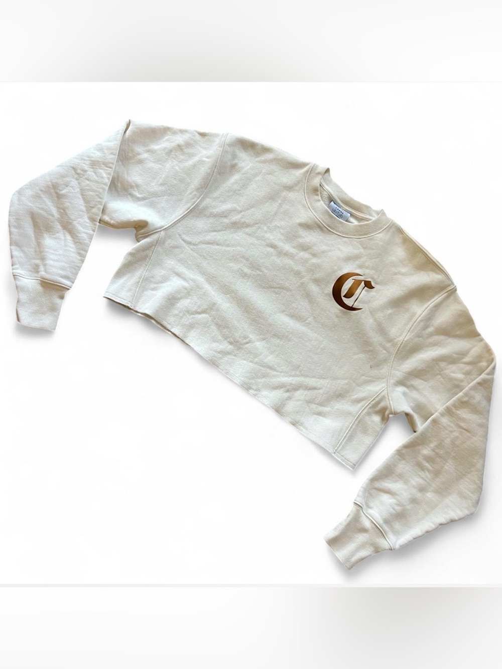 Champion Reverse Weave Old English Crop Sweatshirt Cream Large